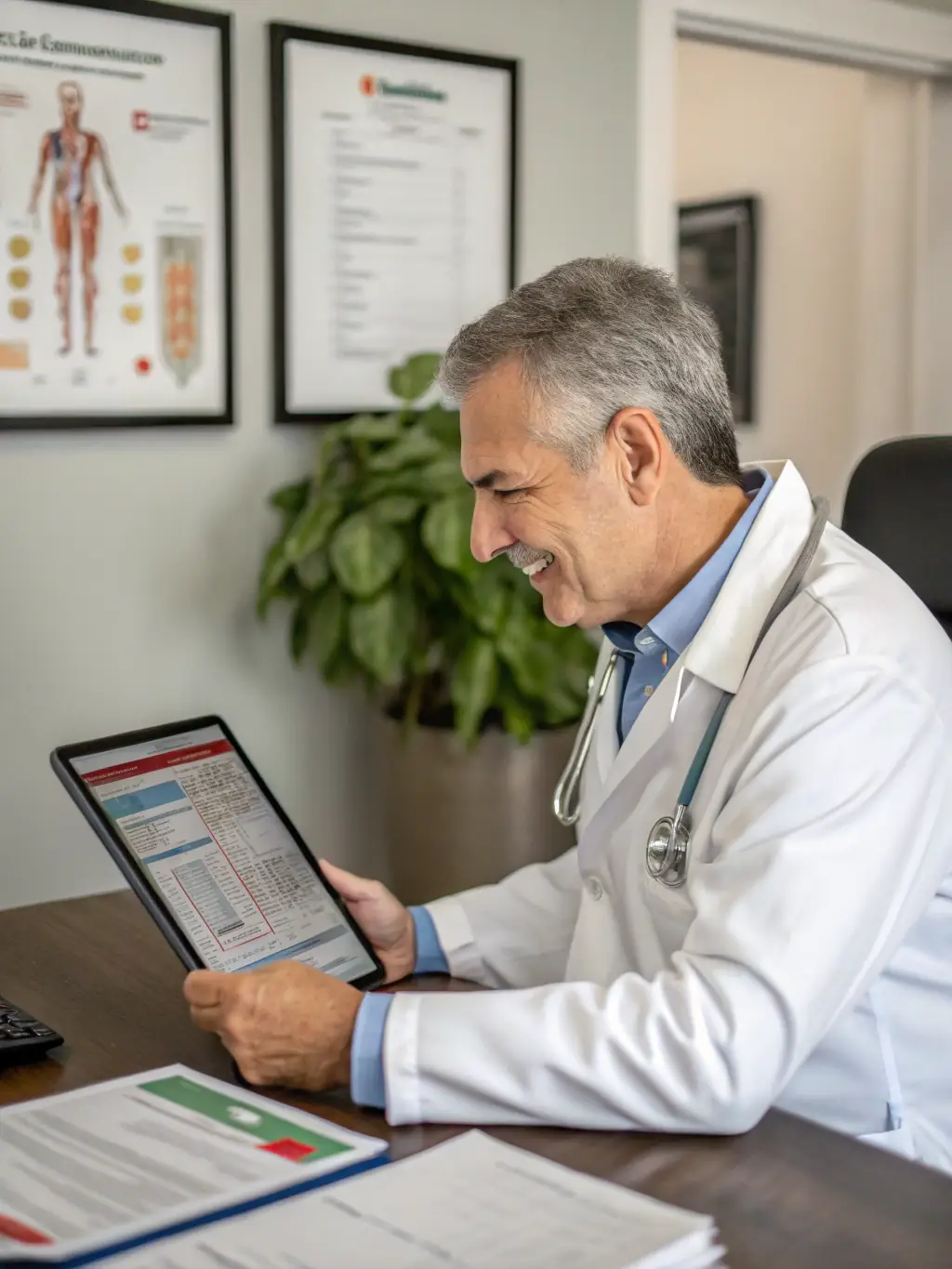 A medical expert analyzing complex medical records in a malpractice case, identifying critical details and providing insights to support legal strategies.