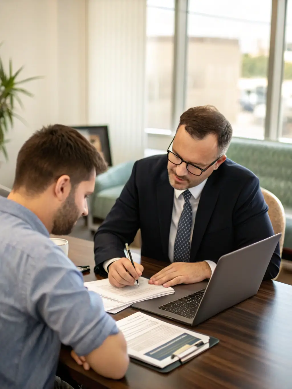 An image of a lawyer and a medical consultant collaborating in a brightly lit office, emphasizing the partnership between legal and medical expertise.